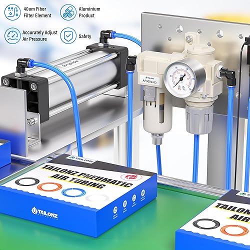 Miniatura 76 de TAILONZ PNEUMATIC Regulador de presión de filtro de aire de drenaje automático NPT de 1/4 de pulgada Combo Piggyback, filtro compresor