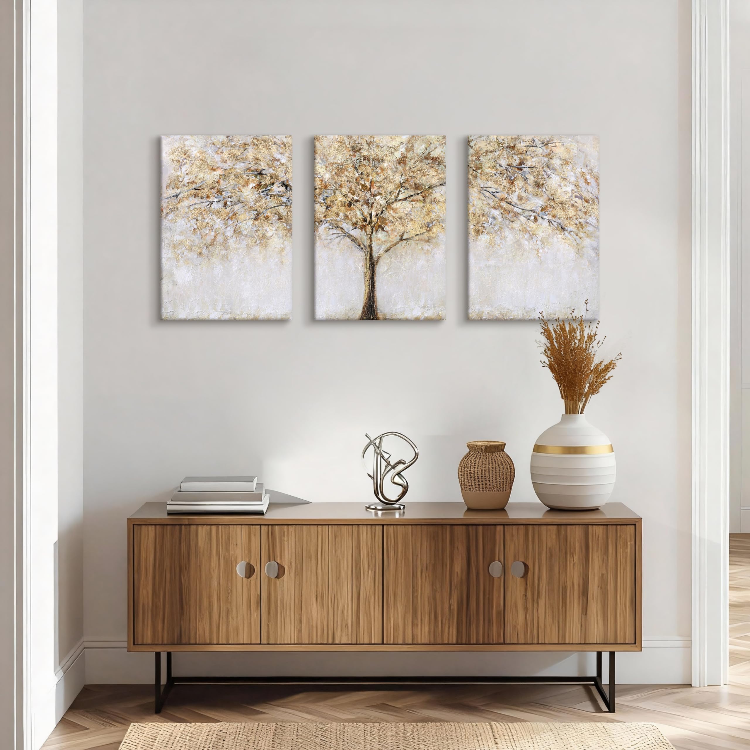 3 Pcs Wooden Framed Canvas Wall Art Set Bohemian Sage Green Canvas Prints Poster Geometric Line Beige Green Pictures for Living Room Bedroom Dinning Room Hallway Stairs Wall Decor 30x40cm x3pcs — view 363