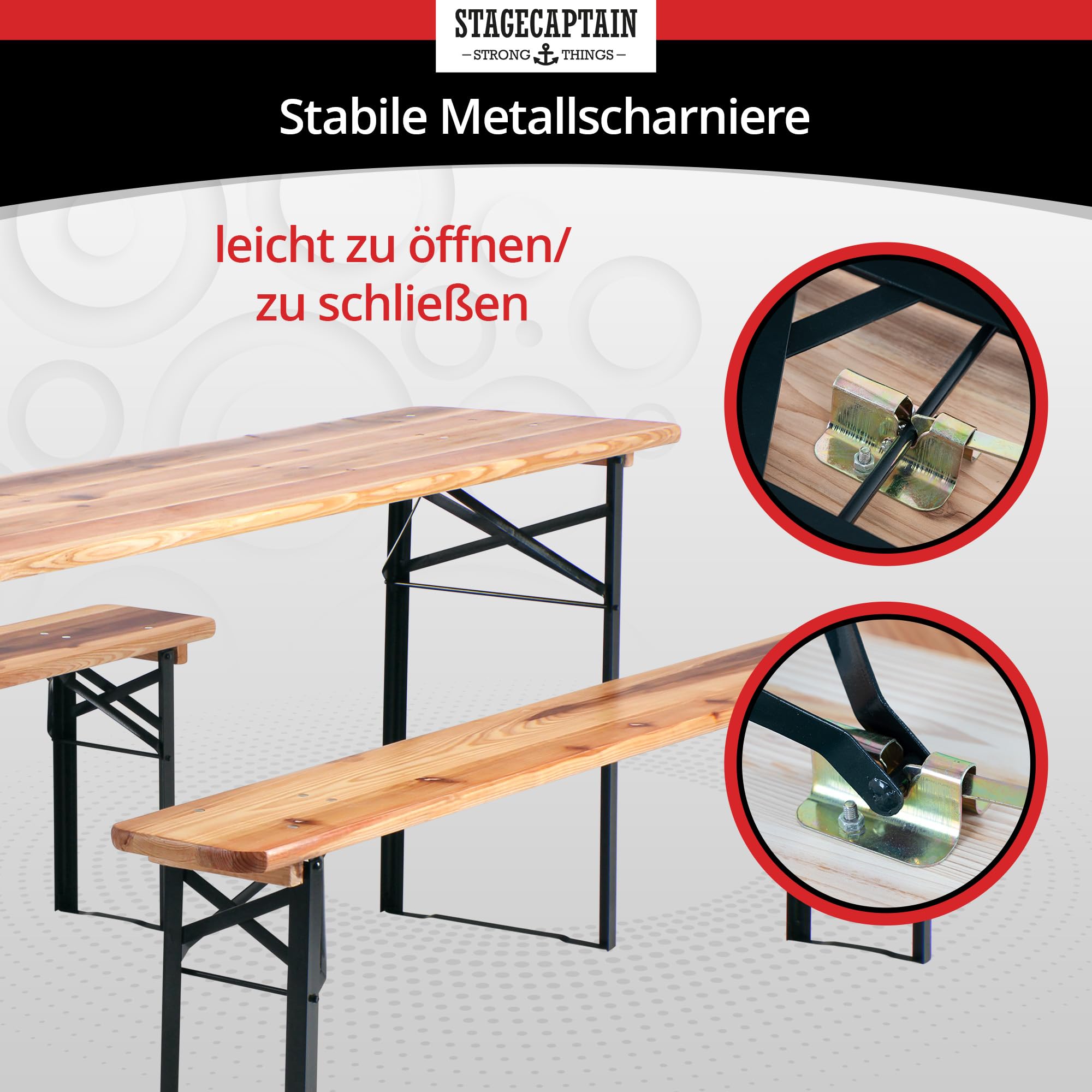Stagecaptain Hirschgarten Bierzeltgarnitur 2X Set 177 cm Länge - Klappbare Festzeltgarnitur 2X Tisch & 4 X Bank - Sitzgarnitur Aus Holz - Einfacher Transport - Geeignet Für Innen Und Außen - Natur