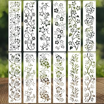 REEKNOKOL Flower Stencils Pack of 12 Reusable Templates for Wall Brick Crafts DIY Art Scrapbook and Wall Decoration