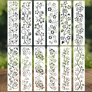 REEKNOKOL Blumen Schablonen, 12 Stück wiederverwendbare Vorlagen für Wand, Ziegel, Kunsthandwerk, DIY Kunst, Scrapbook und Wanddekoration