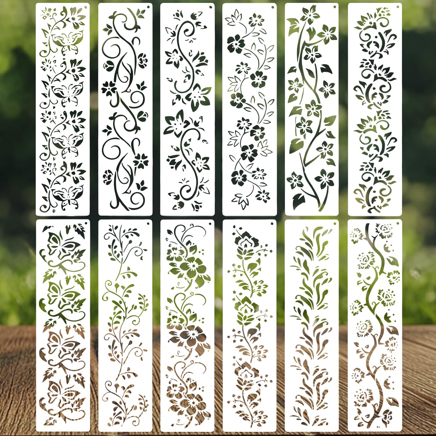 REEKNOKOL Plantillas de Flores, 12 Unidades Patrones Reutilizables para Pared, Ladrillo, Manualidades, Pintura DIY, Scrapbook y Decoración