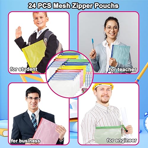 Miniatura 7 de Paquete de 24 bolsas de malla con cremallera, bolsas impermeables con cremallera, bolsas multiusos con cremallera, tamaño carta, tamaño A4, tamaño