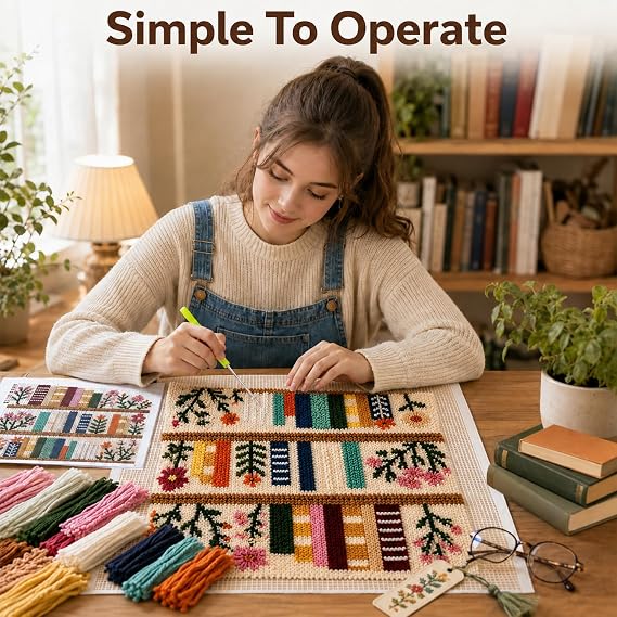 Book Theme Latch Hook Kits, Latch Hook Cushion Kits for Adults Beginner