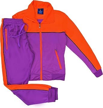 Womens 2-Piece Fashionary Tracksuit Full Track Jacket & Jogger Track pants Jumpsuit, Purple-orange