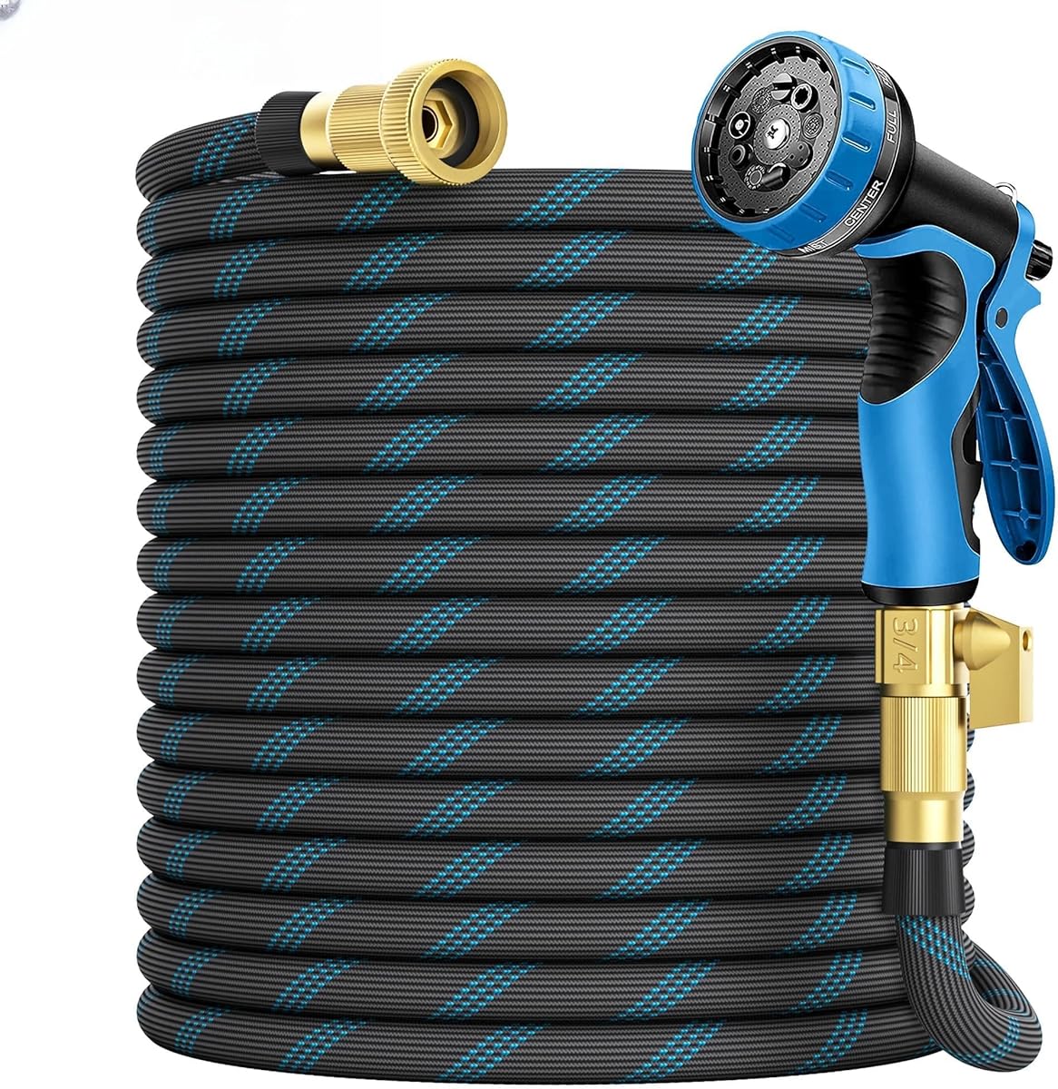 Garden Hose 50 ft, 2025 Upgarded Flexible Water Hose 50ft With 10-Pattern Spray Nozzle, Kink-Free, Lightweight, Durable, Leak-Proof Solid Brass Fittings (Black & Blue)
