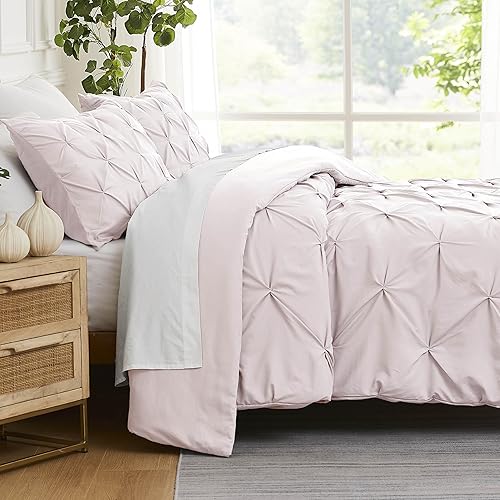 Southshore Fine Living, Inc. Juego de funda de edredón plisada con cremallera y lazos en las esquinas, suave y acogedora colcha de 3 piezas con dos
