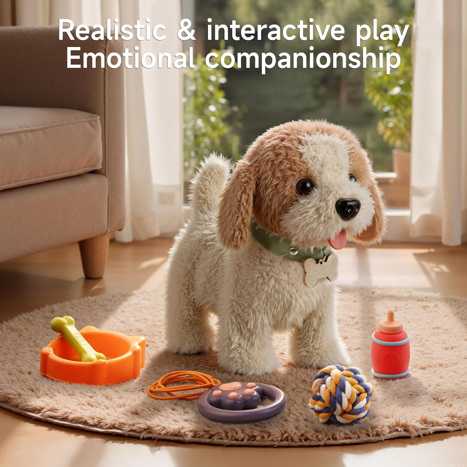 OR OR TU Walking Barking Toy Dog with Remote Control Leash, Plush Puppy Electronic Interactive Toys for Kids, Shake Tail,Pretend Dress Up Realistic Stuffed Animal Dog Age 3 4 5 6+ Years Old Best Gift