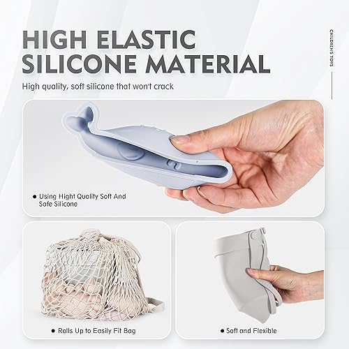 Miniatura 5 de MarcZero Juego de 11 juguetes de playa de silicona, apto para viajes, con cubo, pala, 8 moldes de arena, bolsa, juguetes modernos de arena para