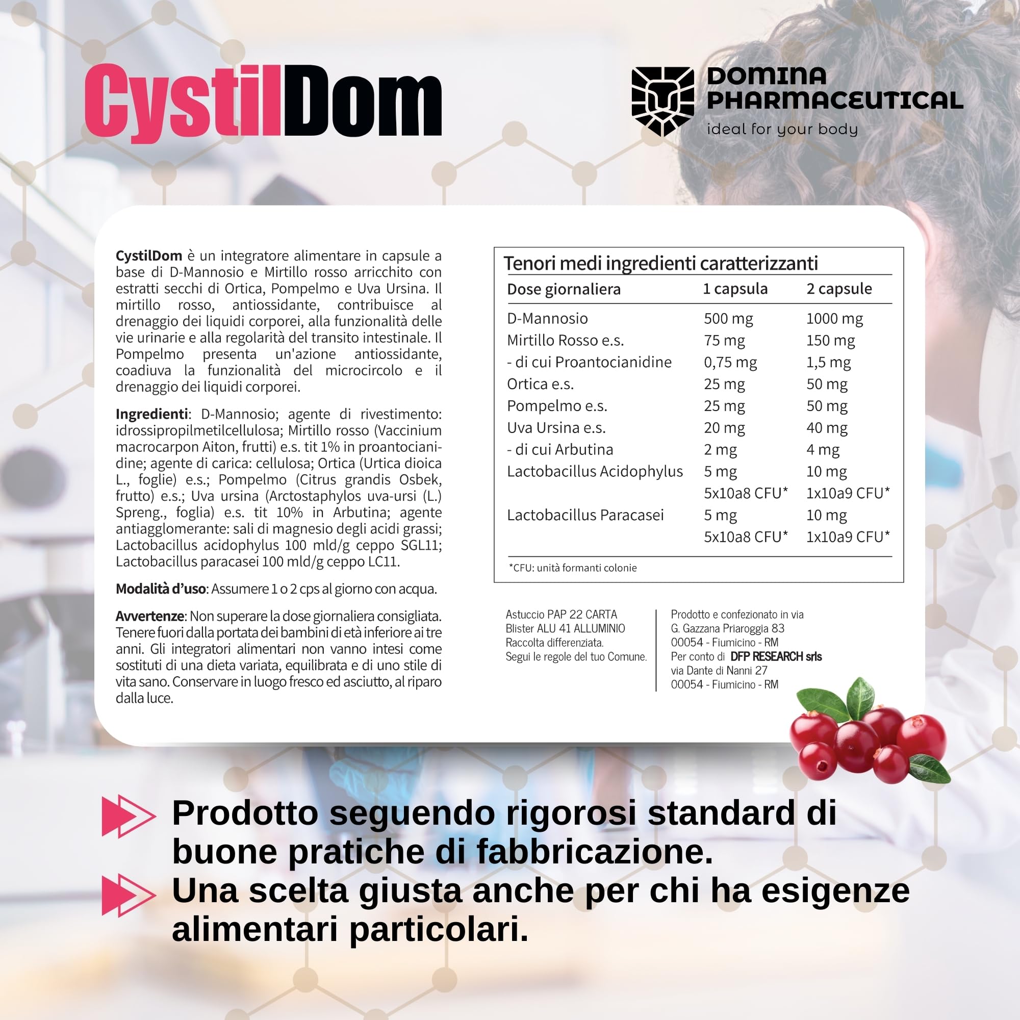 D Mannosio [PURO - VEGANO] Mannosio - con Mirtillo | Tripla Azione - Vie Urinarie - Intestino - Stress Ossidativo | Cistite - Candida Vaginosi | 500 mg -30 Capsule