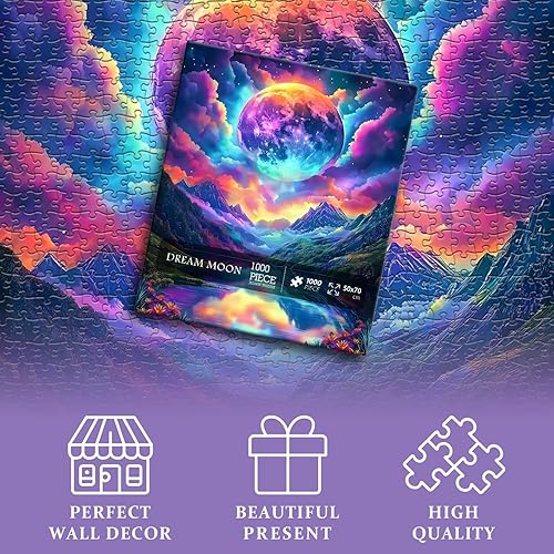 Miniatura 4 de Rompecabezas de paisaje arcoíris para adultos, 1000 piezas, rompecabezas mágico de naturaleza degradada, montaña, luna, escenario temático, desafío