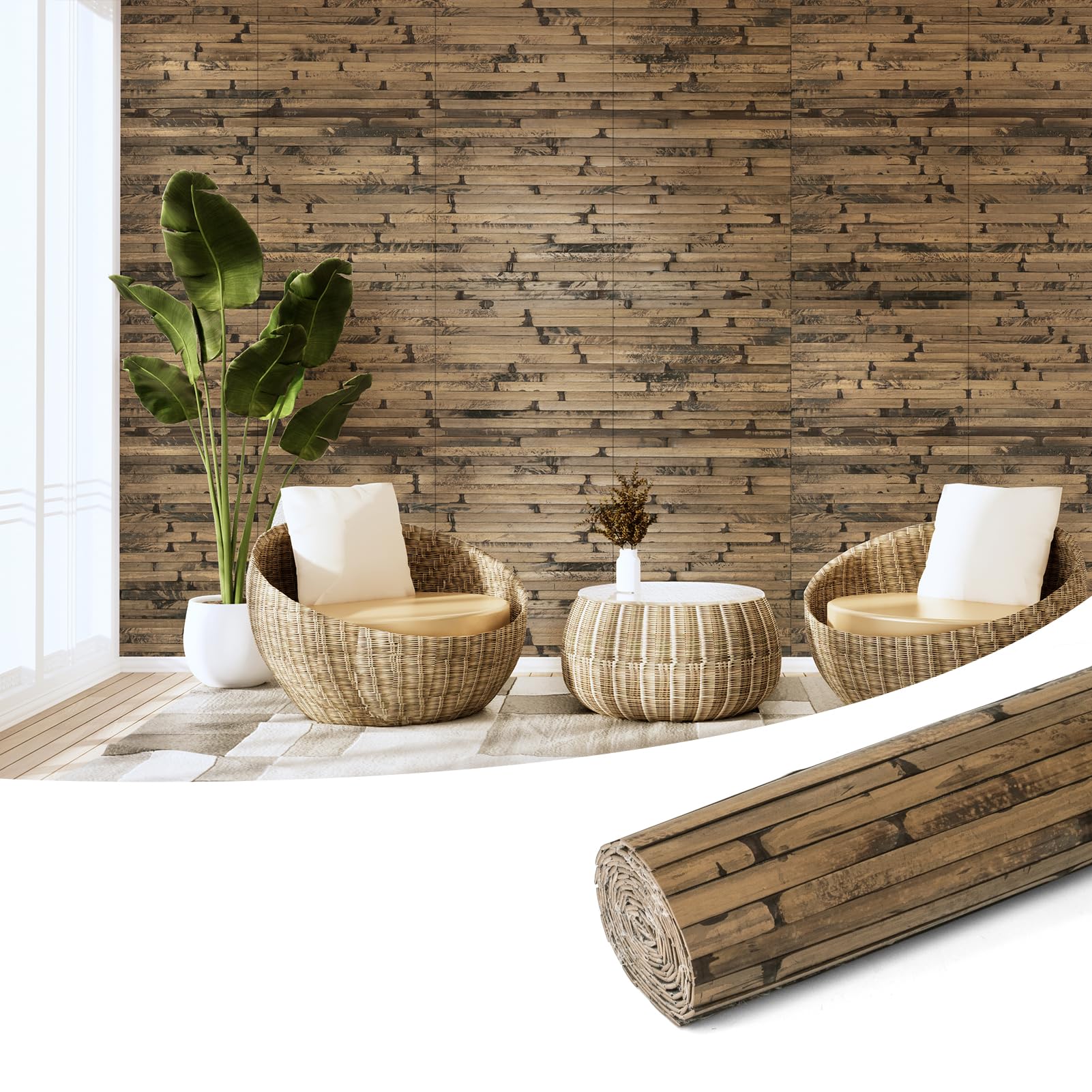 Art3d Naturalny bambusowy panel ścienny do dekoracji ścian wewnętrznych, odnawialne panele ścienne, sufitowe, meblowe, szafkowe, biurowe, 30 x 244 cm, kolor ciemnopalony