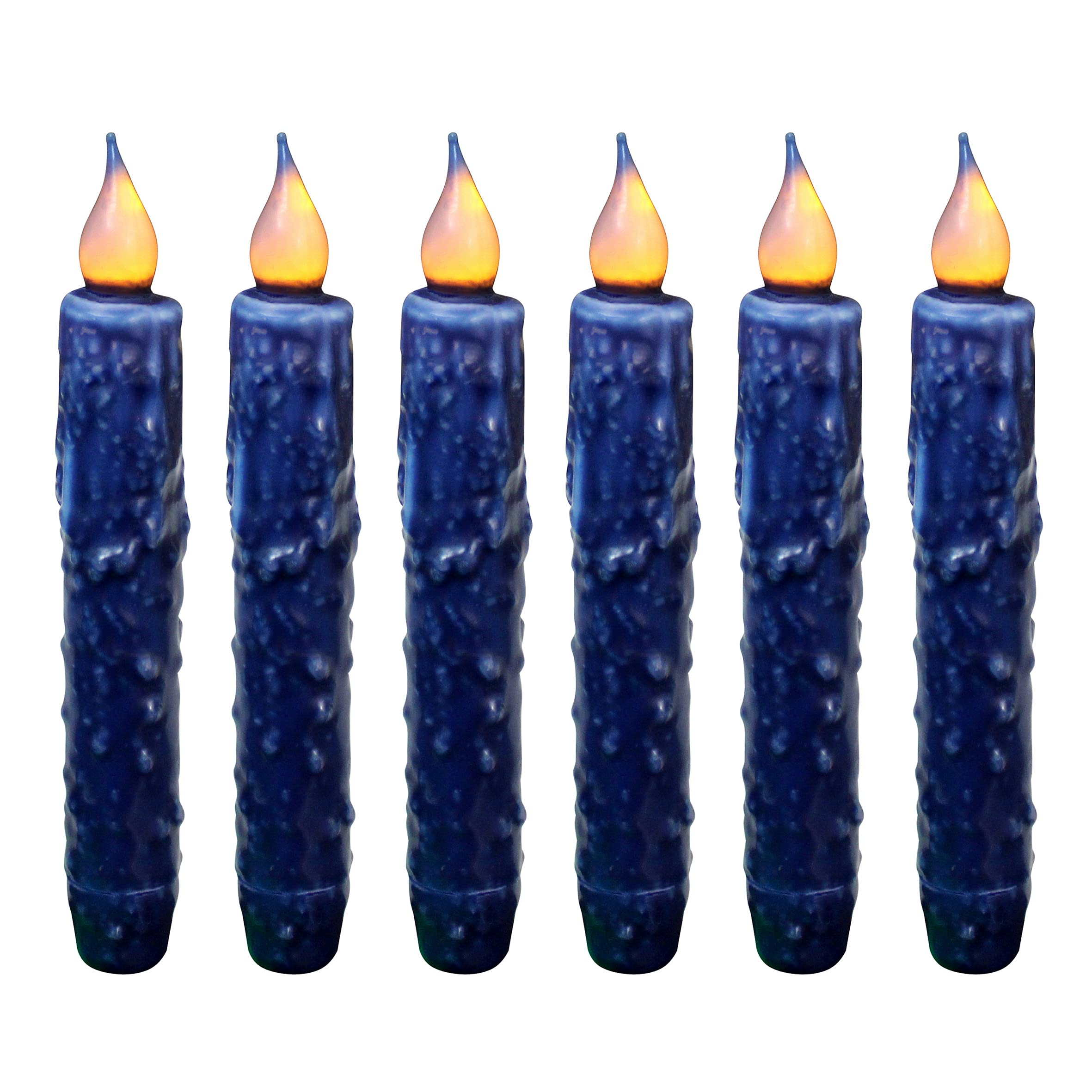 CVHOMEDECO. Real Wax Hand Dipped Battery Operated LED Timer Taper Candles Rustic Primitive Flameless Lights Decor, 6.75 Inch, Navy Blue, 6 PCS in a Package — image 1