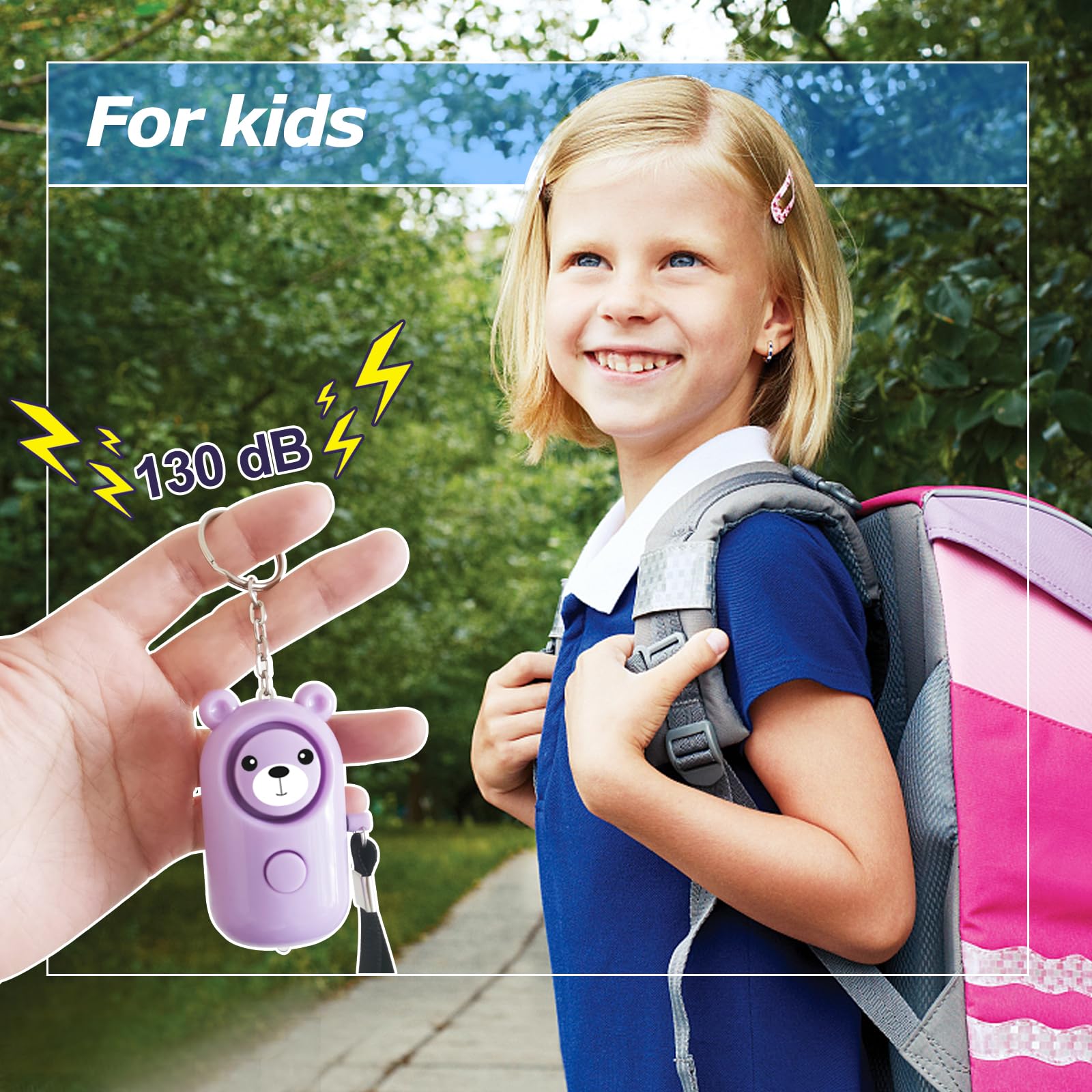 Portachiavi con allarme personale, 130 dB, autodifesa, per donne, ragazze, bambini, anziani, multifunzione, con luce LED, simpatica sirena portatile di sicurezza (viola)