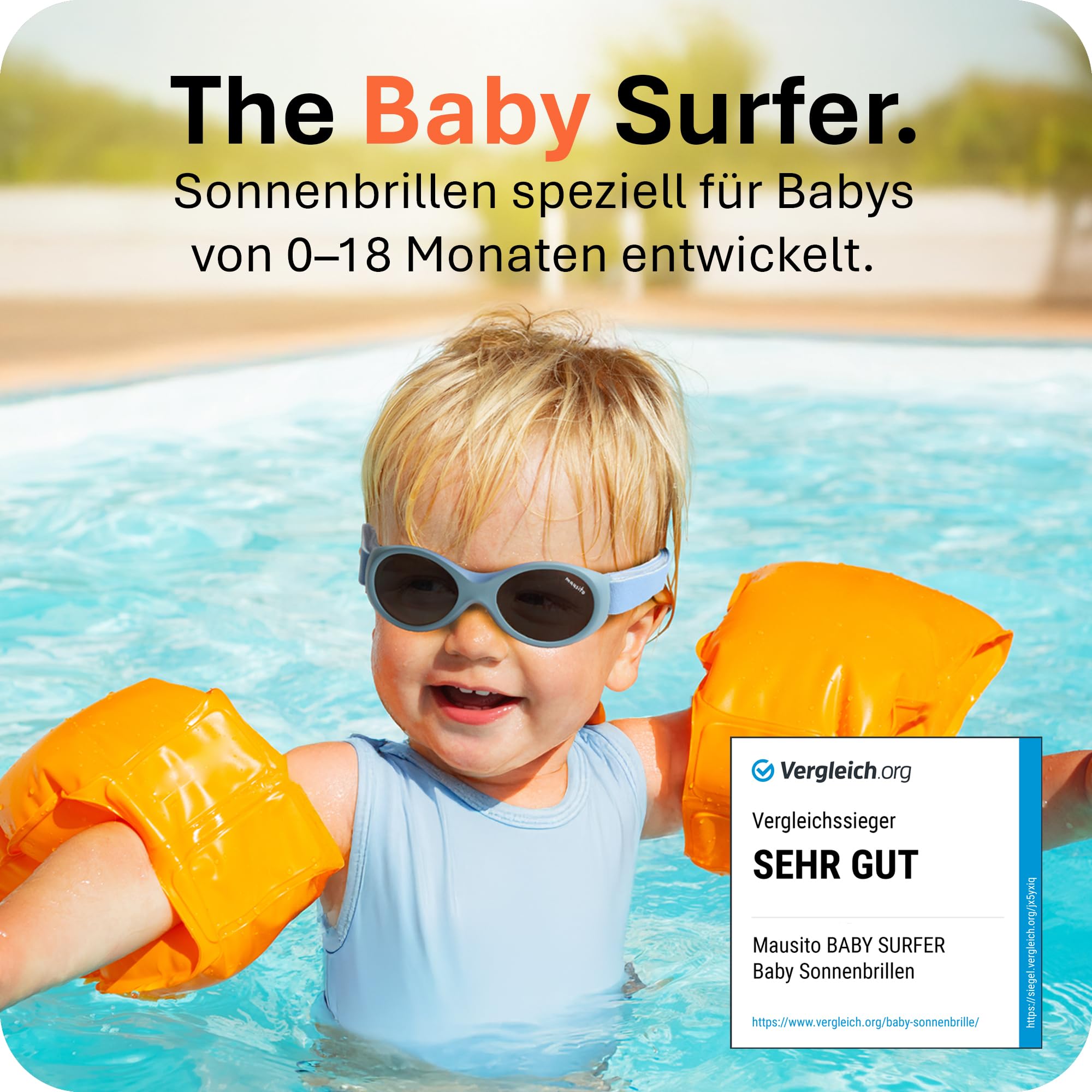Mausito Baby Sonnenbrille 0-18 Monate verstellbares weiches Band & flexibler Rahmen | Vergleichssieger Sonnenbrille Baby 100% UV-Schutz & Schadstofffrei | Europäisches Design, sicherer Halt & robust