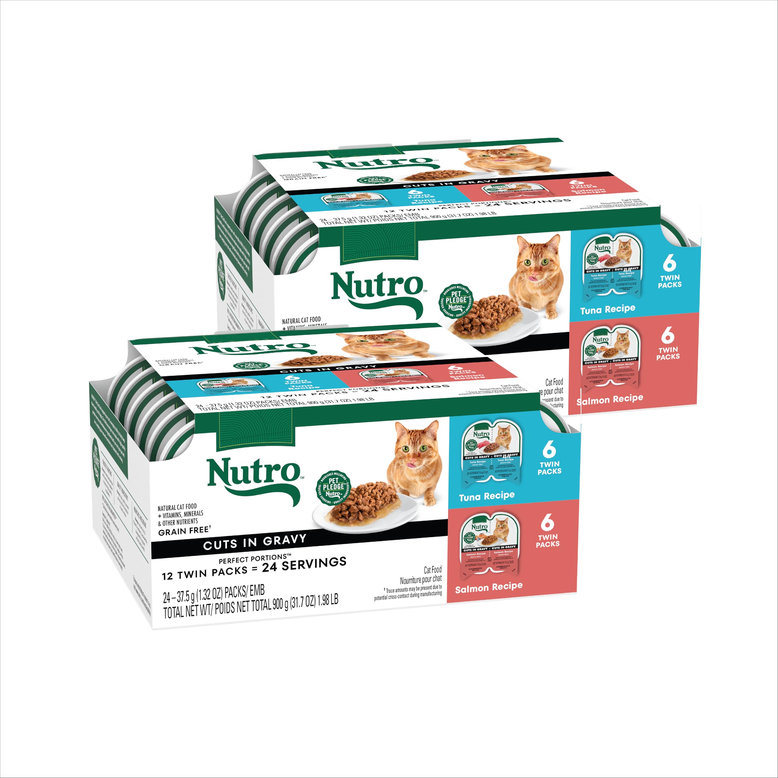 Nutro Cuts in Gravy Wet Cat Food, Salmon &amp; Chicken, 2.6 oz, 12 Count, 2pack