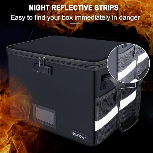 Miniatura 7 de ENGPOW Caja de archivos con cerradura, caja de documentos ignífuga con tapa de cremallera, organizador de archivos plegable, caja de almacenamiento