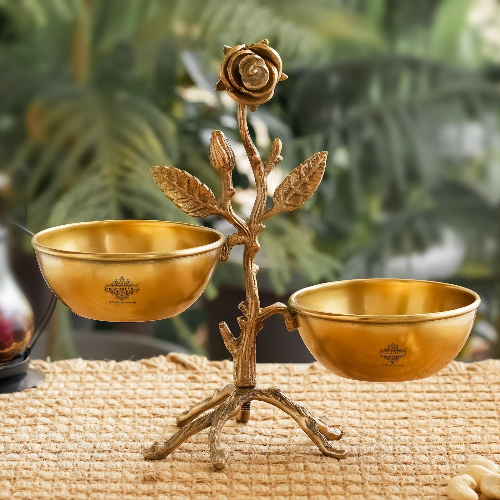 Indian Art Villa Brass Handmade Decorative Dry Fruit Bowl with Tree Design - Elegant Centerpiece for Home and Dining, Perfect for Hotels and Restaurants, Ideal Decorative Brass Bowl for Tables