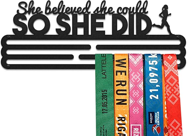 United Medals She Believed She Could So She Did Sports Medal Hanger Display | Steel Holder Rack | Wall Mount Frame