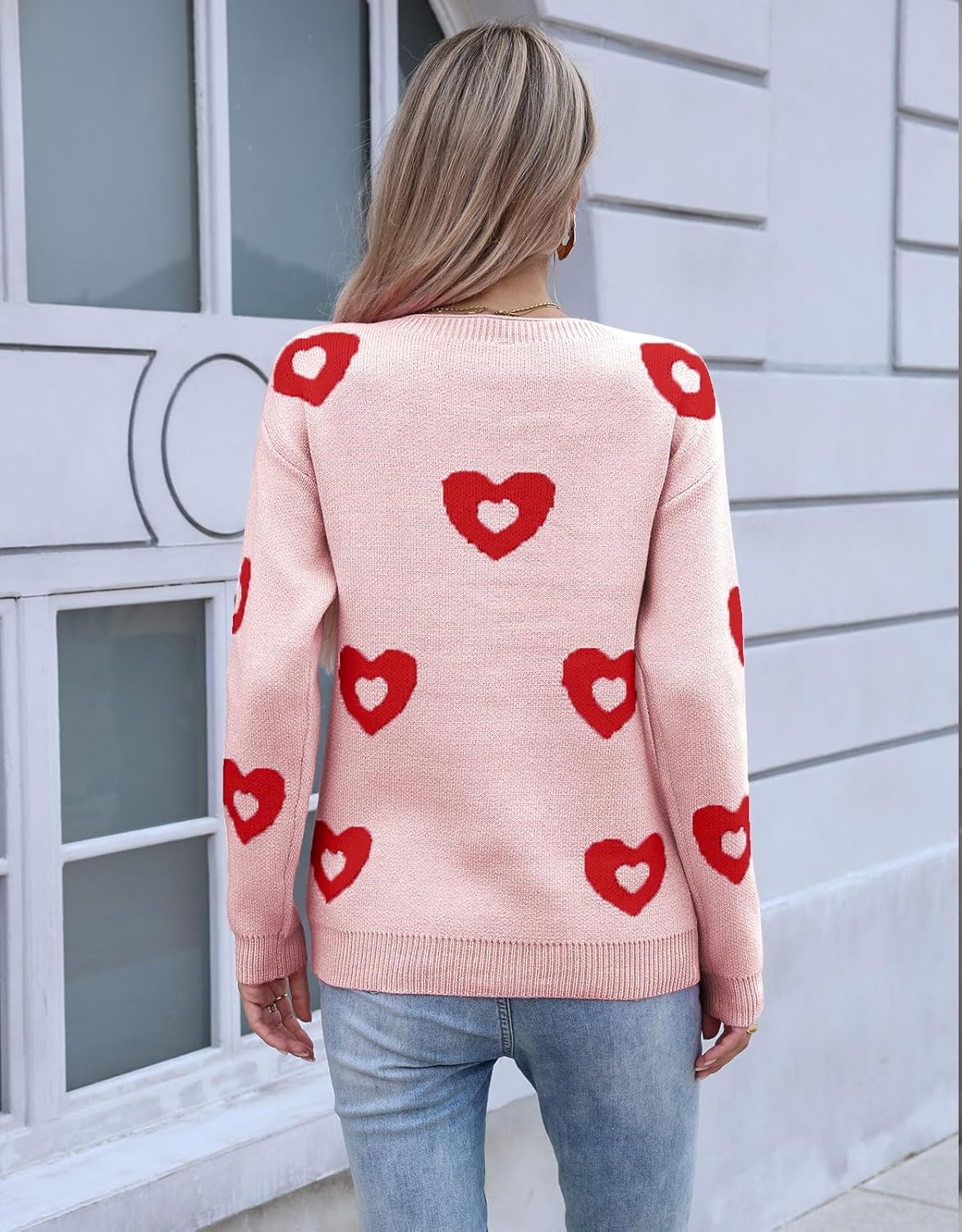Allifewithu Womens Boat Neck Pullover Sweaters Fall Winter Long Sleeve Cute Heart Valentine Sweater - Image 5