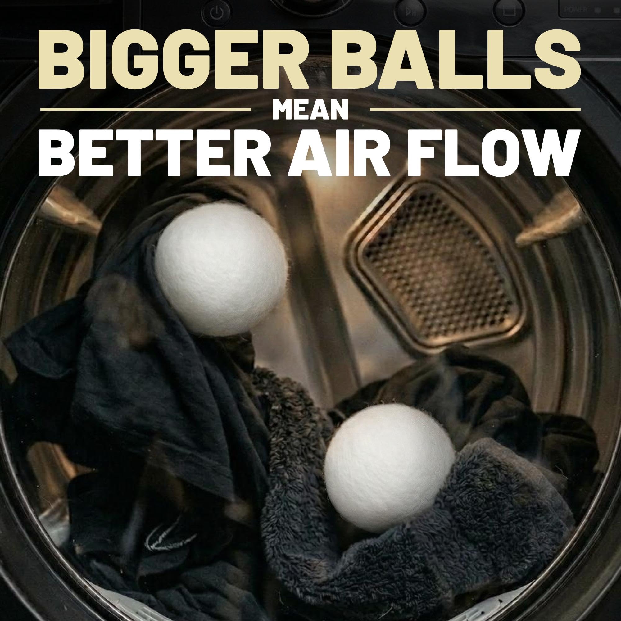 Bolas secadoras XXL de 10 cm, 100 % lana de Nueva Zelanda, dos veces (2 veces) del tamaño de otras bolas, acorta el tiempo de secado, reduce la estática y las arrugas más rápido, alternativa al