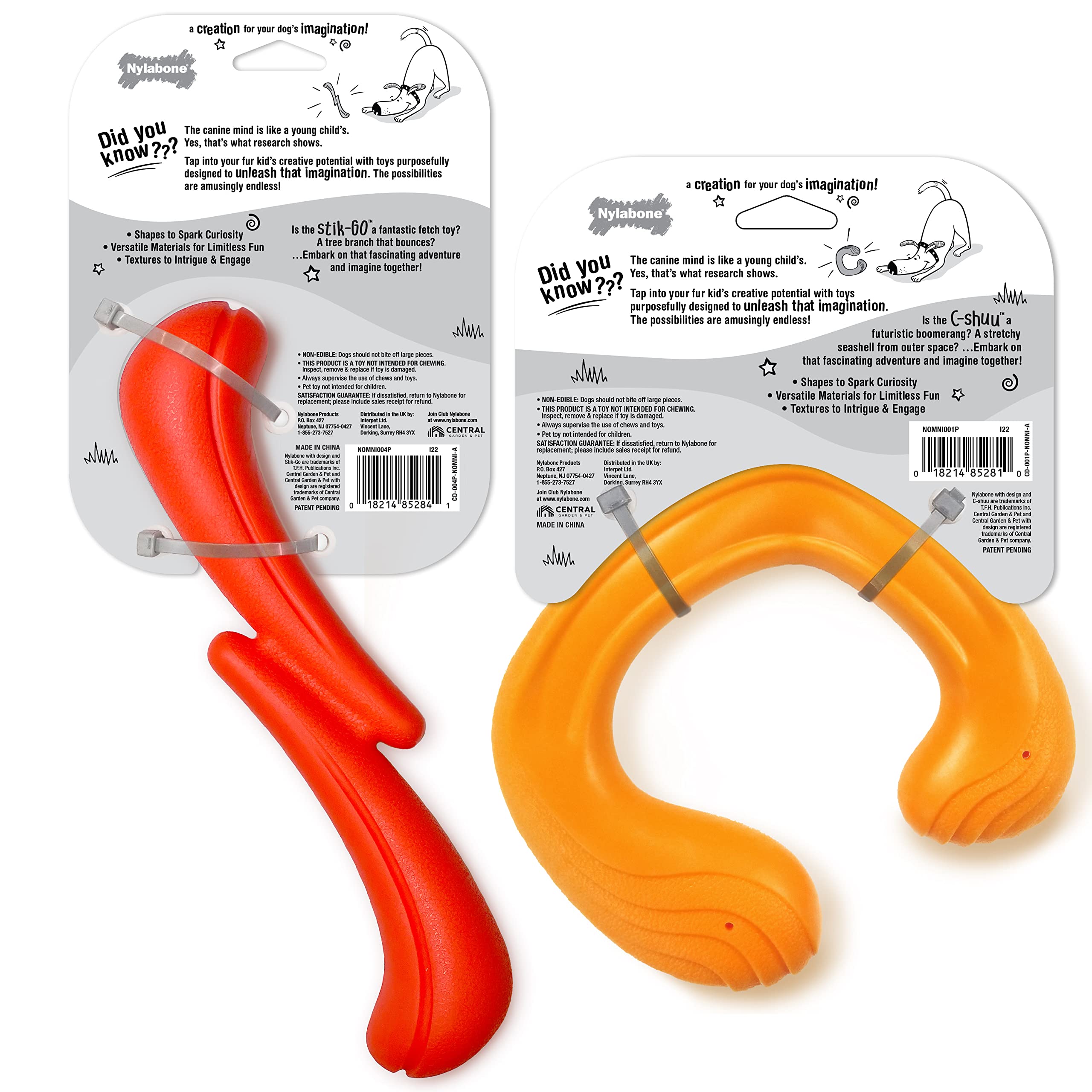 Nylabone Stik-GO y C-Shuu Paquete de juguetes interactivos para perros para enriquecimiento de perros - Juguetes flexibles flotables para juegos creativos y ejercicios para perros (Stik-GO y C-Shuuu)