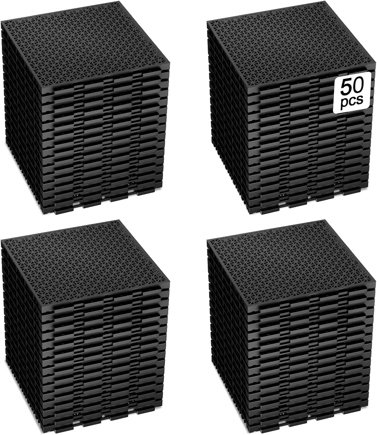 50 PCS Modular Interlocking Cushion Interlocking Floor Tiles with Hole Drainage Mat 10" x 10" Non Slip Pool Deck Mat Outdoor for Drain Deck Pool Patio Shower Kitchen Balcony (Black)