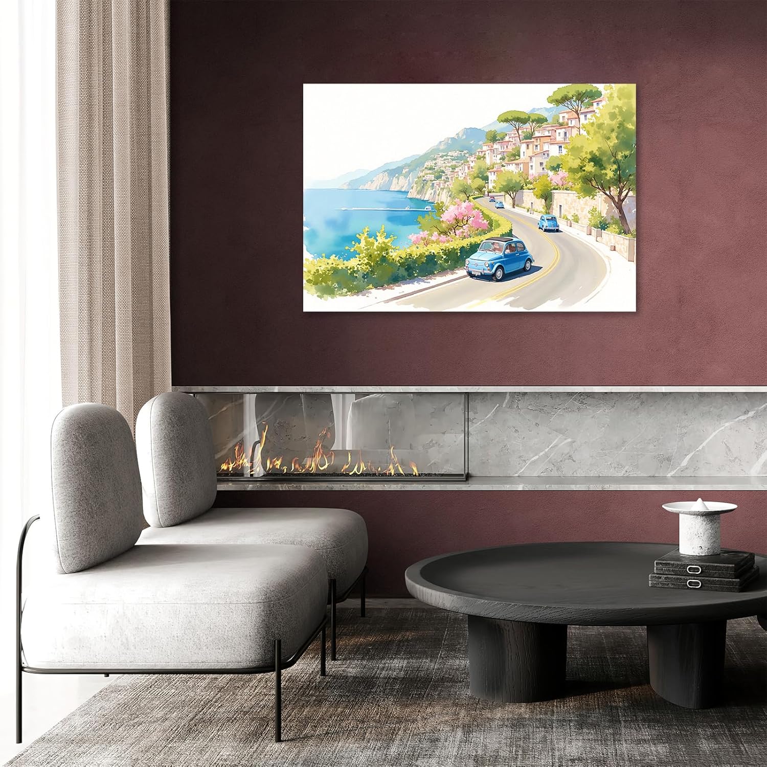Retro Italian Coastal Wall Art Amalfi Coast Lemon Garden Canvas Posters Vintage Mediterranean Travel Inspired Decor Colorful Landscape Painting For Kitchen Living Room