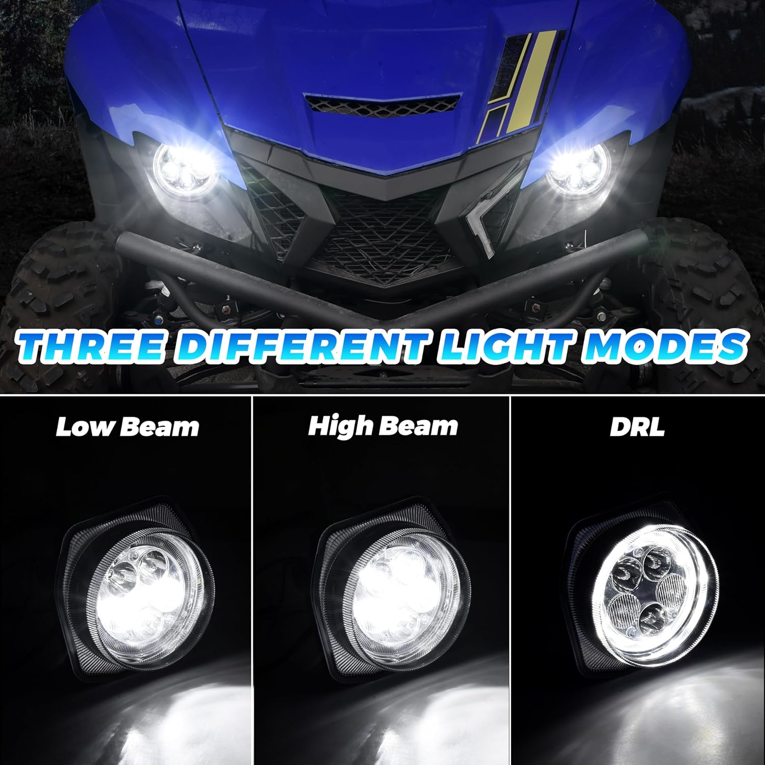 SAUTVS LED Headlights with Halo Ring for 2018-2025 Yamaha Wolverine X2 X4 850/2016-2025 YXZ1000R YXZ 1000R Accessories, High Low Beam DRL Lights Front Lamps (2PCS)