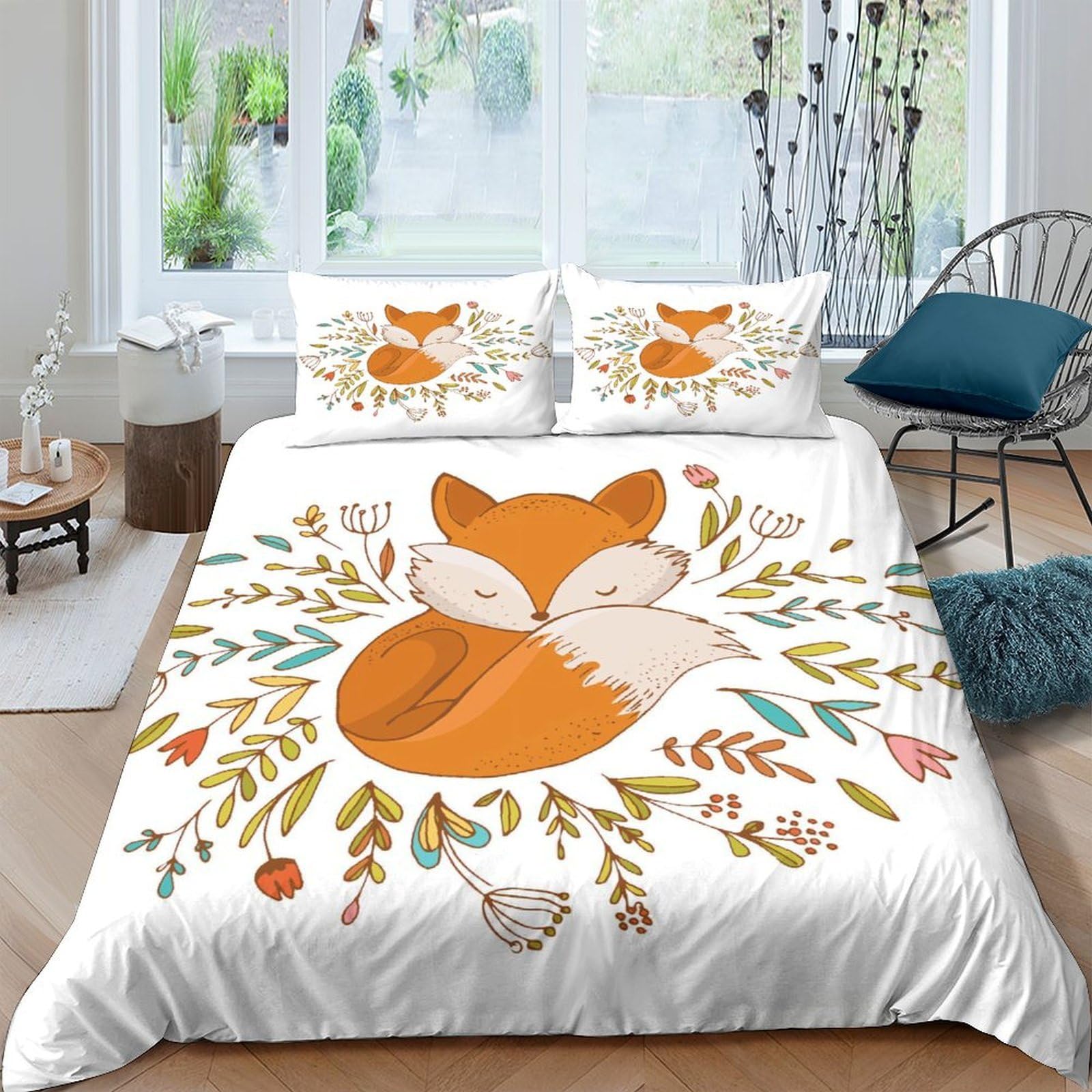 Ctjqhvkz Style-6 3D Printed Sleeping Fox Fitted Sheet Microfiber Soft Autumn Forest Mattress Cover For Bedroom Dorm Decor Single（135X200cm）
