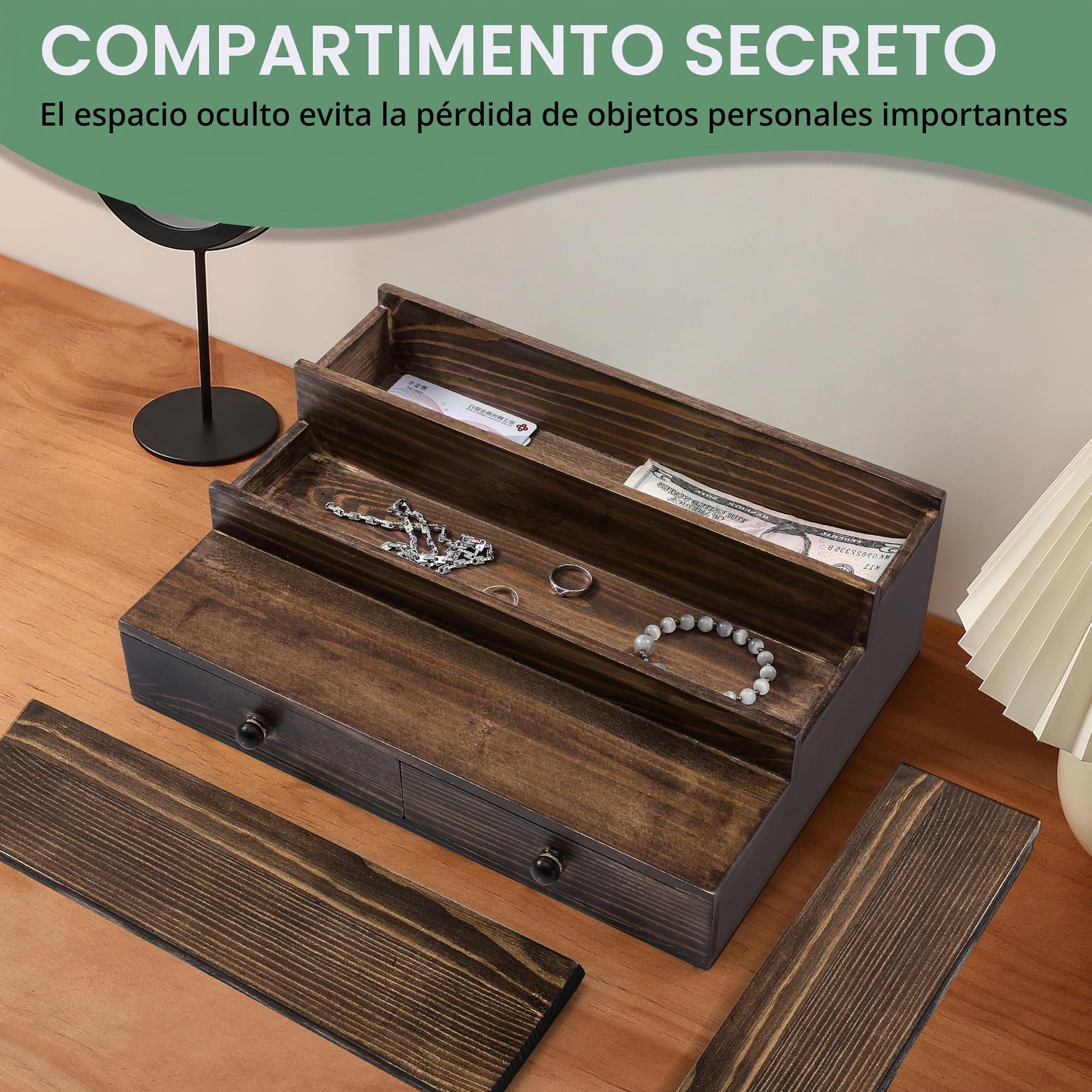 Boulphia Organizador de colonia para hombre, organizador de perfume de madera para tocador, soporte de perfume con estante de exhibición de 3 niveles, cajón y compartimento oculto para almacenar
