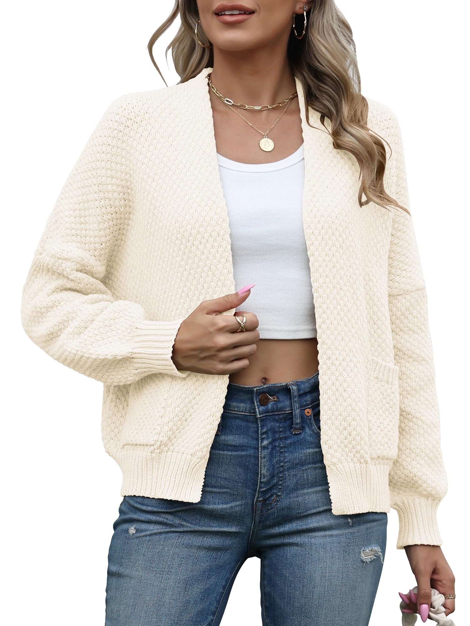 Toplop Damen Strickjacke Grobstrick Cardigan Oversize mit Taschen | Weiche & Warme Damen Grobstrickjacke mit Praktischen Taschen. Bietet Einen Lässigen Oversize-Look für Herbst und Winter.