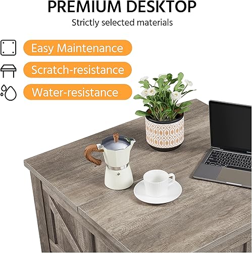 Miniatura 7 de Yaheetech - Mesa de centro con superficie superior abatible, mesa de centro cuadrada de granja con compartimento de almacenamiento oculto, mesa