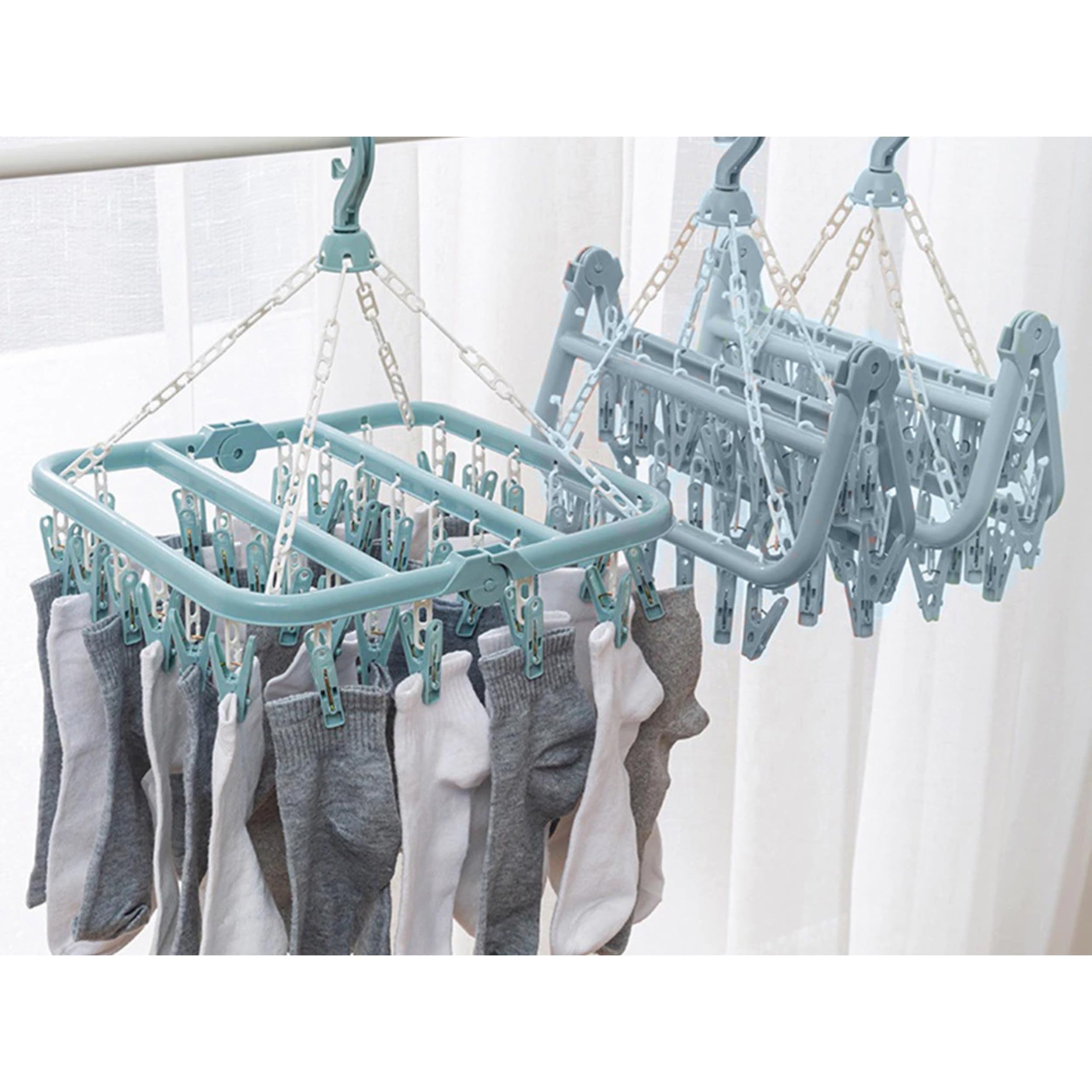 PARENCE - Séchoir à Linge Suspendu avec 32 Pinces – Cintre Multifonction pour Chaussettes, sous-Vêtements et Petits Vêtements – Gain de Place – Bleu