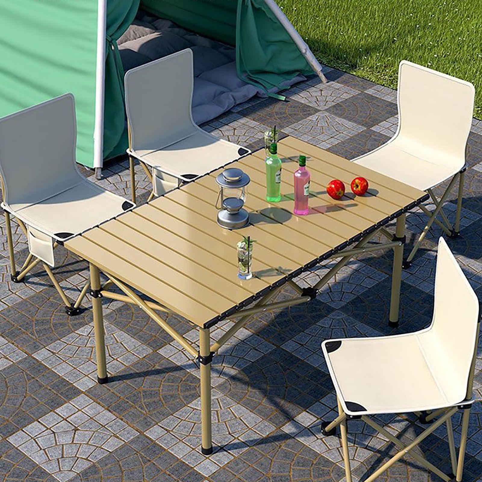 Table de camping pliante avec chaises et sac de rangement extérieur pour barbecue
