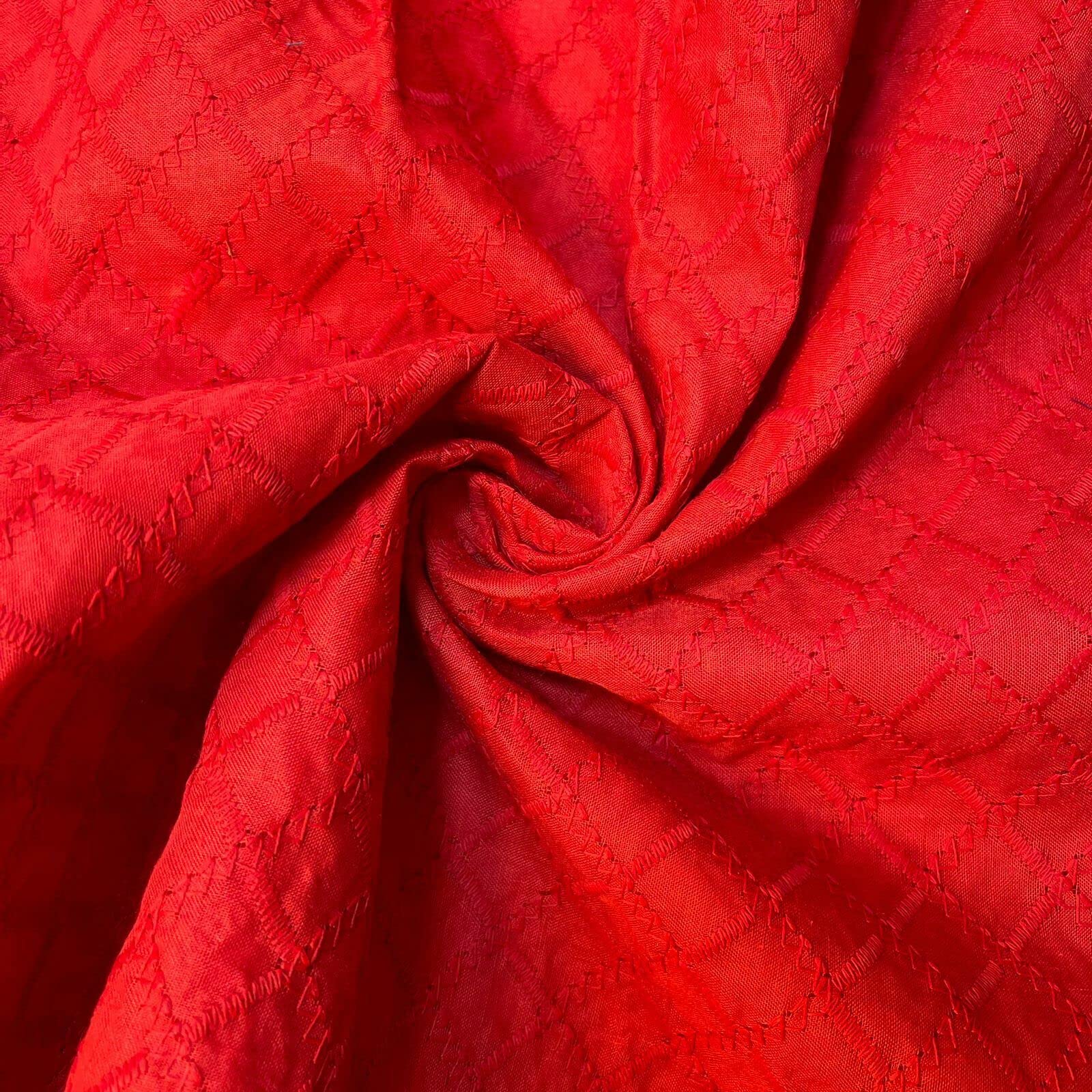 Schiffly 100% Cotton Lawn Broderie Anglaise Embroidery Dress Craft Fabric 44" (5 Meter, Deep Red)