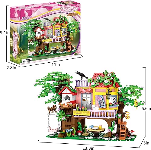 Miniatura 7 de Tree House Building Set, 840PCS Treehouse Building Blocks Toys, Forest House Building Brick Kits with Cabins and Animals, Building Toy Birthday
