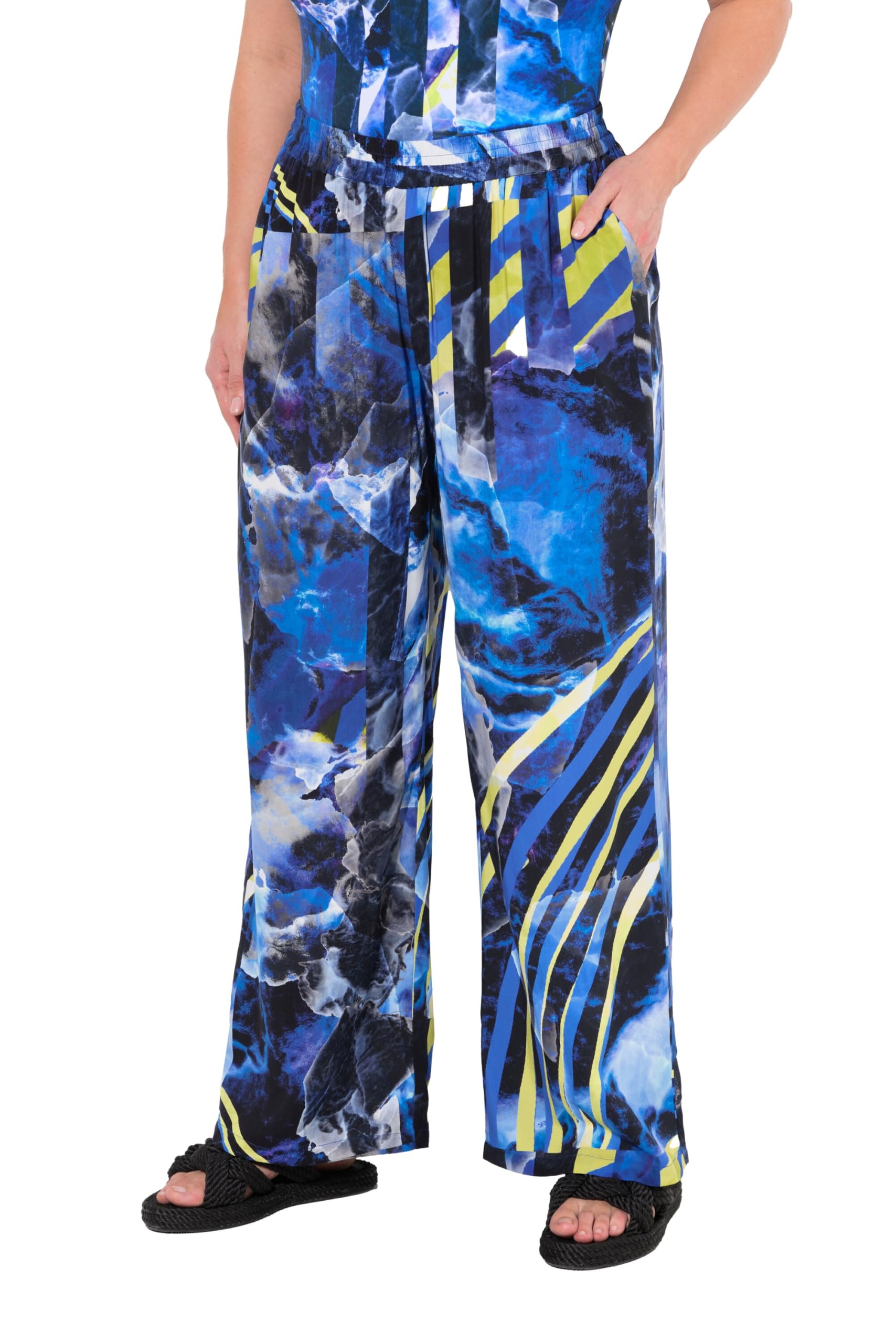 Ulla Popken Damen große Größen Übergrößen Plus Size Palazzohose, weites, gerades Bein, Elastikbund 835893
