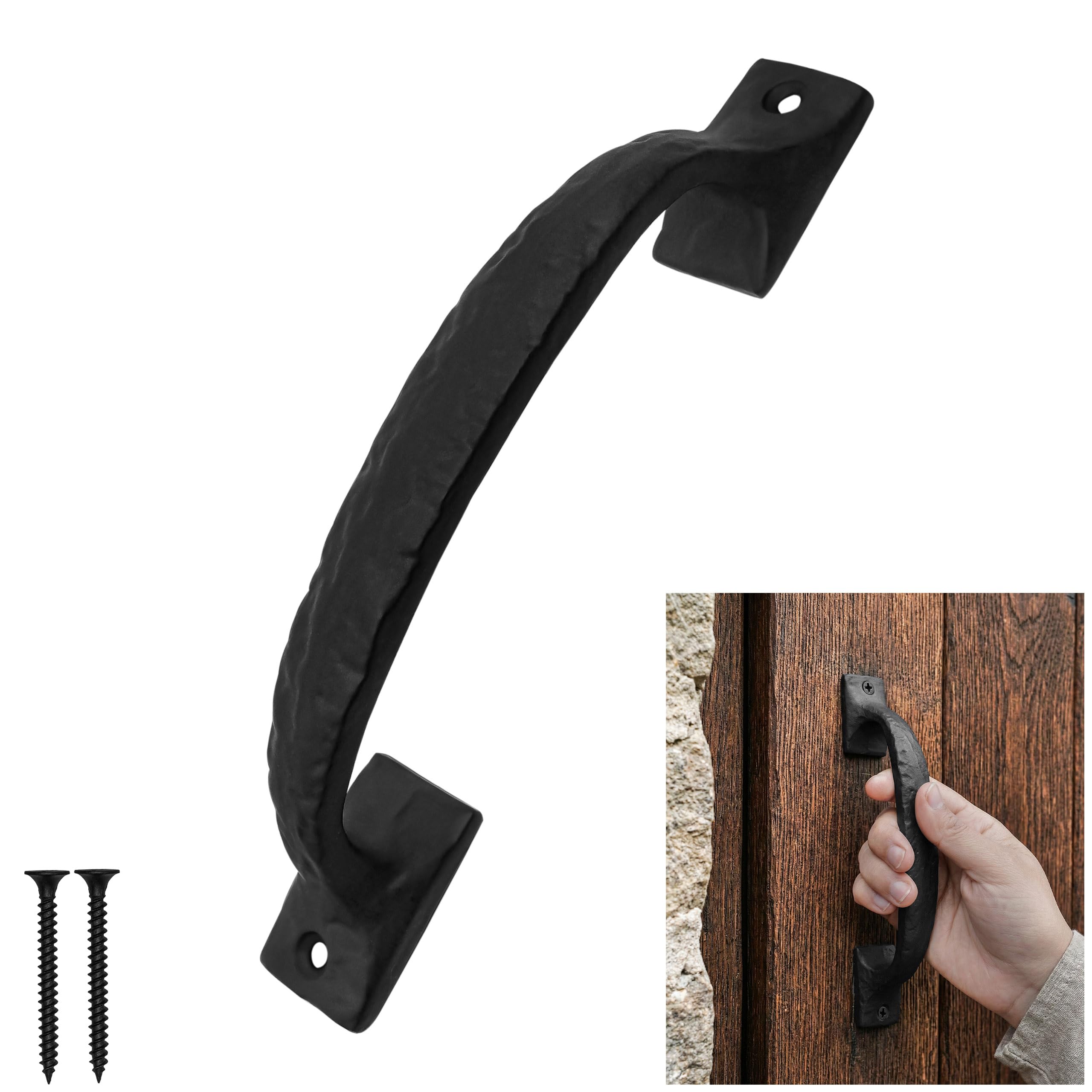 SaKeGa Cast Iron Door Pull Handle, Heavy Duty Barn Gate Handle, Rustic Decorative Hand Forged Latch for Farmhouse, Sliding Door, Gate Pull, Cabinet Knob, Garage Bar