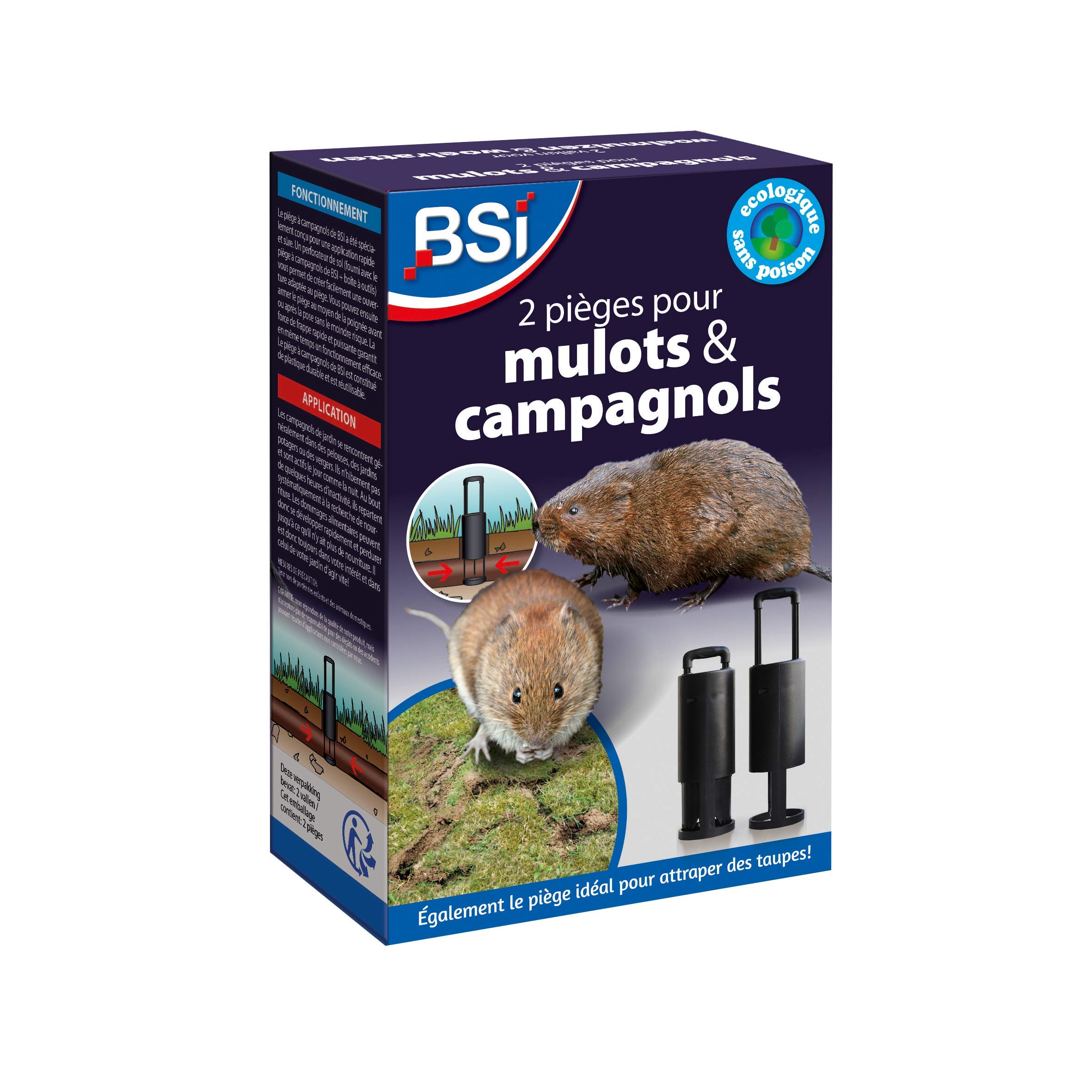 BSI - Piège A Campagnols - Lot De 2 Pièges - Adaptés Aux Rats Taupiers Et Taupes, Noir
