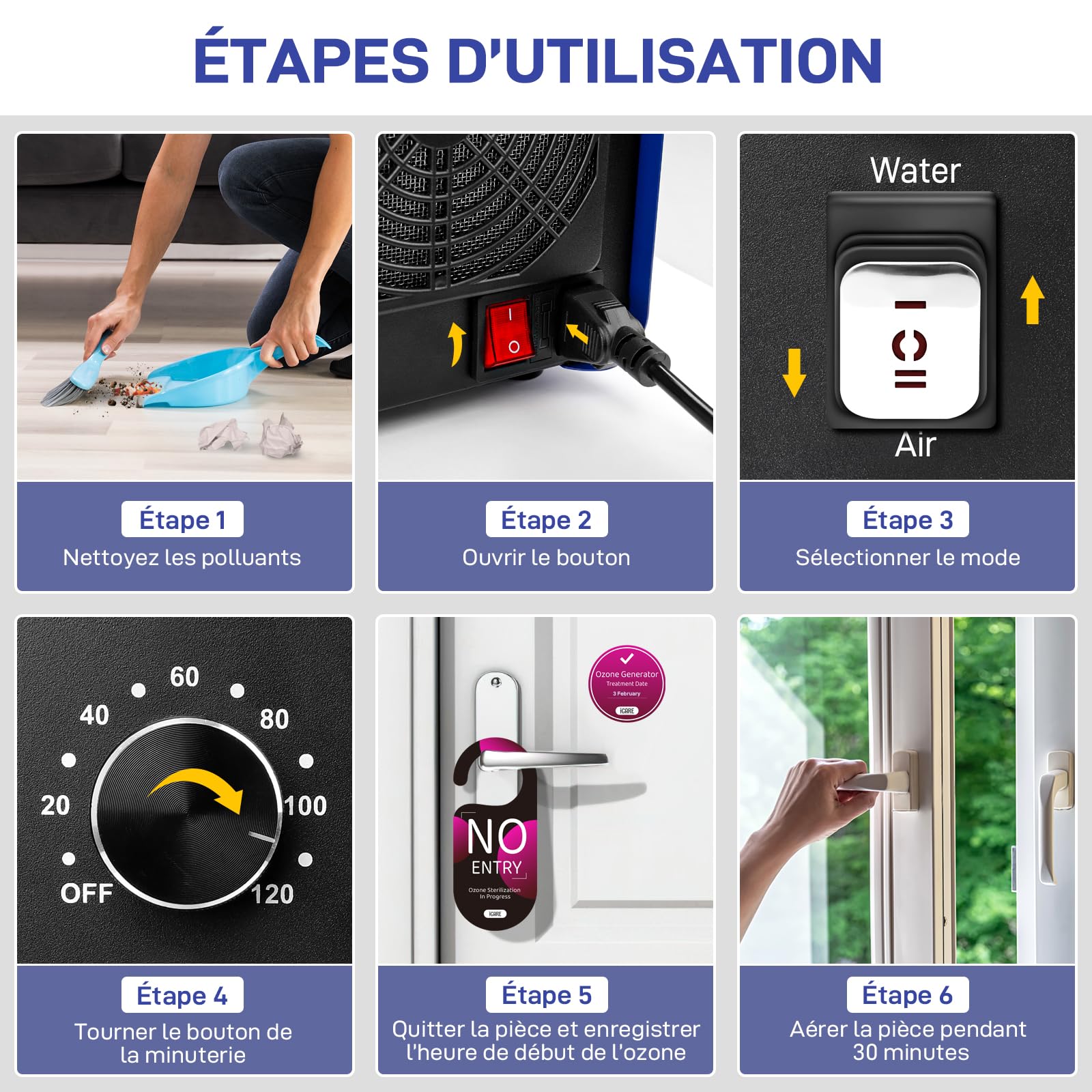 Générateur d'Ozone pour Eau et Air, 45000mg/h Purificateur d'Air à l'Ozone Éliminateur D'Odeurs avec Minuteur pour Salle de Bain, Cuisine, Animaux Domestiques, Voitures, Fumée, Eau, Fruits, Légumes
