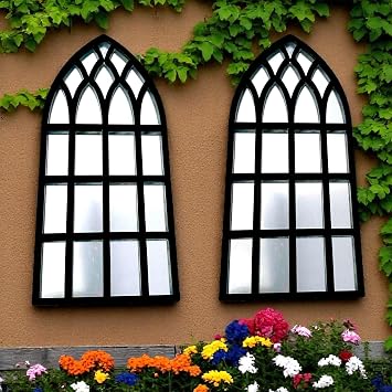 Large Gothic Arch Wall Mirror, Black Frame, Window Style