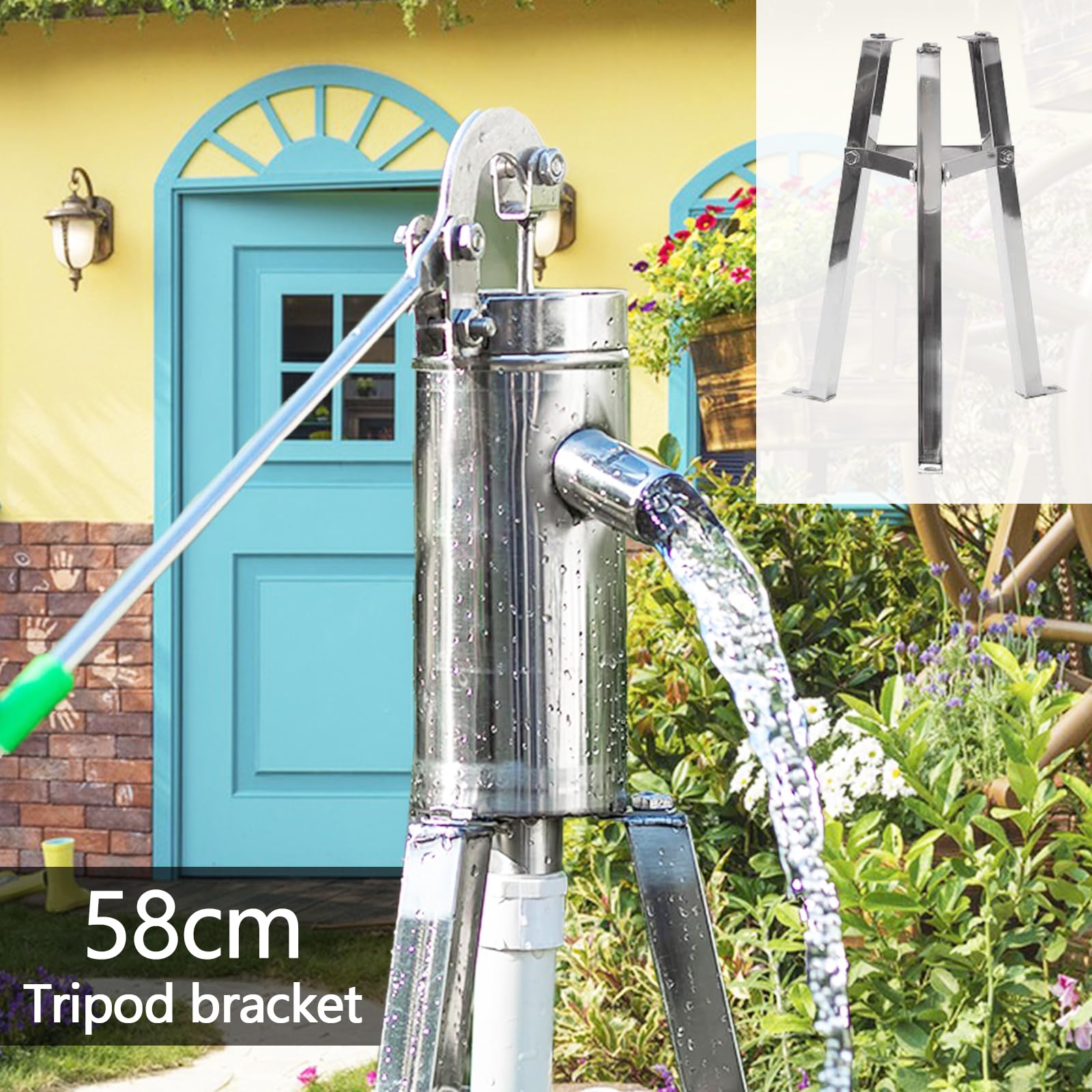 Juego Completo De Bomba Manual, Bomba De Agua Manual Completa De Acero Inoxidable Con Soporte De 58 Cm Ideal Para Jardín Patio Granja Y Pozo Doméstico