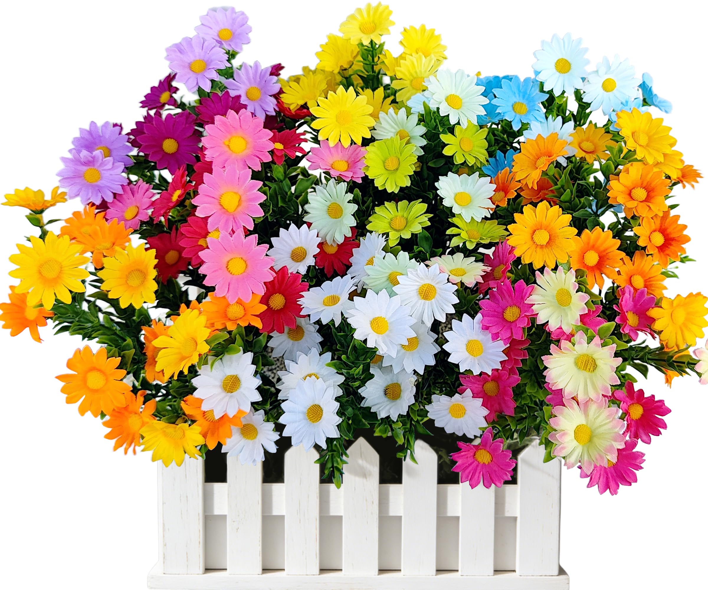 Jusdoja 9 Bundles Artificial Flowers and Plants for Outdoor, Silk Daisy UV Resistant Faux Wildflowers in 8 Colors Fake Spring Summer Flowers for Outside Garden Window Box Hanging Baskets Decor