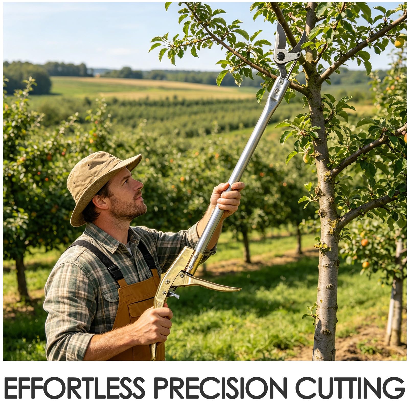 KICHOUSE Sécateur à main longue portée (62,5 cm) pour la taille des arbres - Cueille-fruits à une main - Idéal pour la taille des branches hautes, plaqueminiers et rosiers