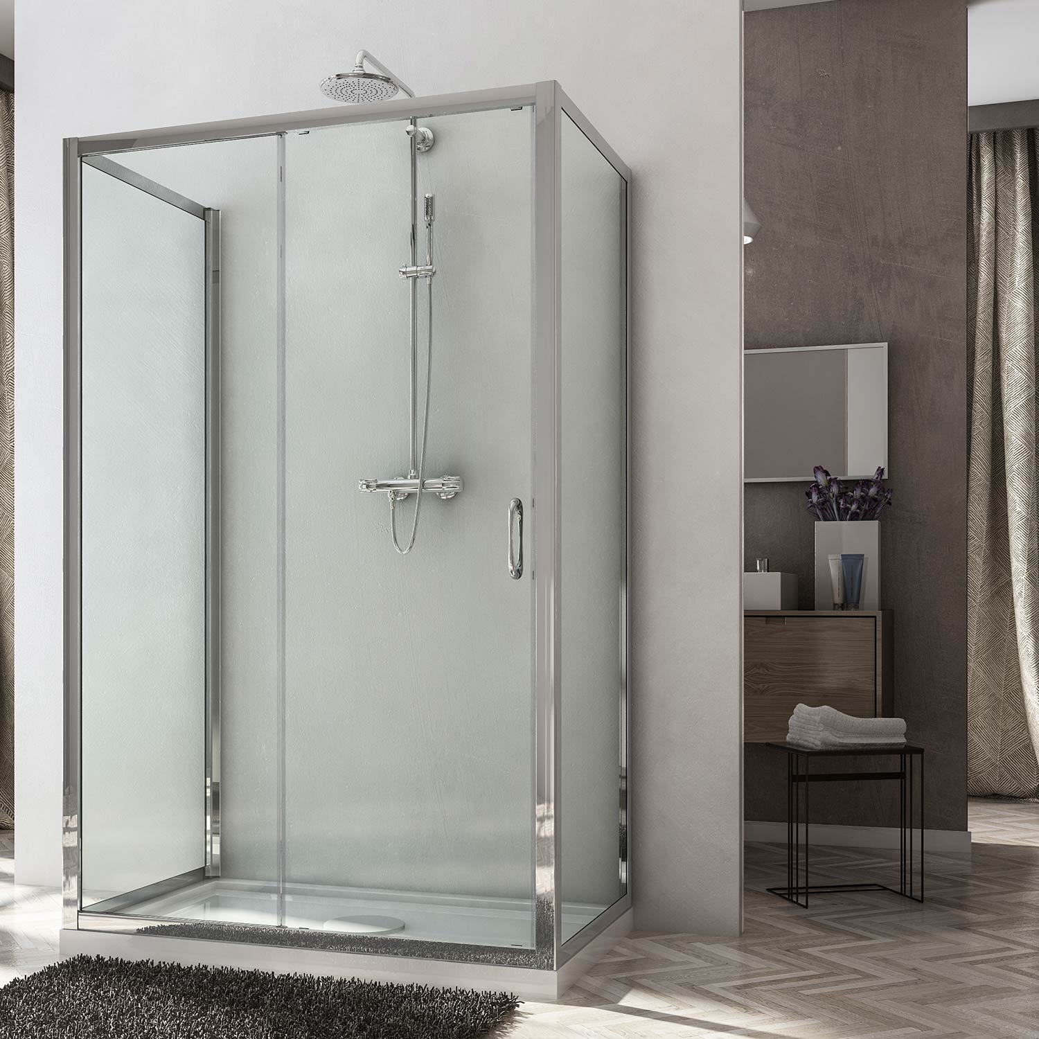 Idralite Mampara de Ducha 3 Lados 90x100x90 CM H185 Transparente Mod. Replay Trio 1 Hoja