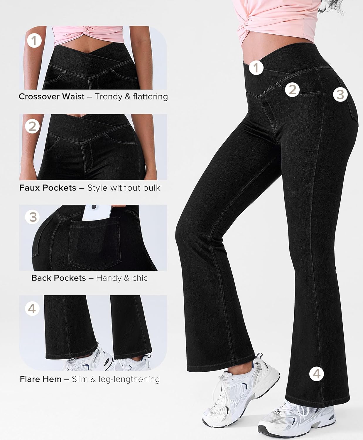 BRXL Stretchy Jeans for Women Flare Jeggings Leggings with Pockets Bell Bottom Crossover Pants Bootcut - Image 3