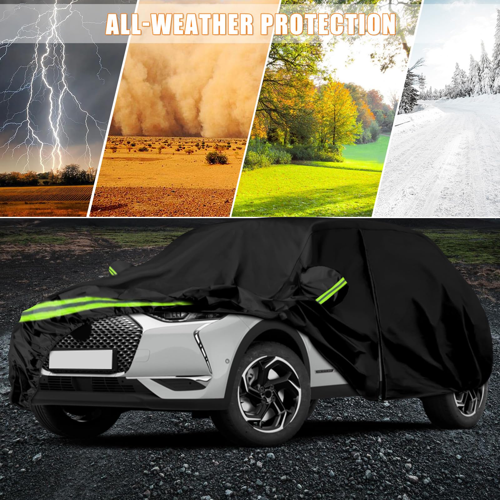 Autoabdeckung Passend für Citroen DS3/DS 3 Crossback 2009-2025, wasserdichte Vollgarage Autoplane mit Reißverschlusstür für Schnee, Regen, Allwetterschutz