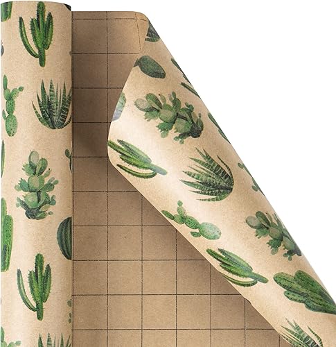 Miniatura 6 de RUSPEPA Rollo de papel de regalo Kraft, mini rollo, diseño de cactus para todas las ocasiones, 17 pulgadas x 32.8 pies