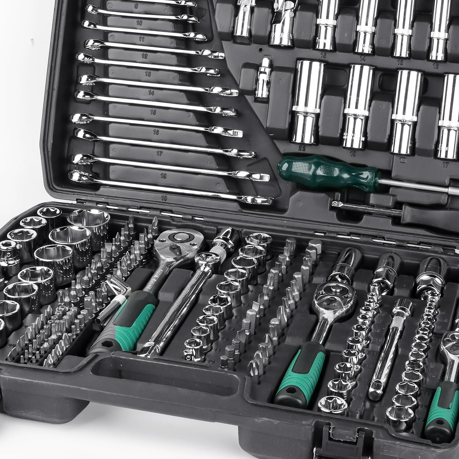 Jeu de 216 douilles à cliquet - Mallette à outils de réparation de voiture avec cliquet à 24 dents - Douilles Cr-V pour réparation de voiture, moto et véhicule - Kit d'outils professionnels